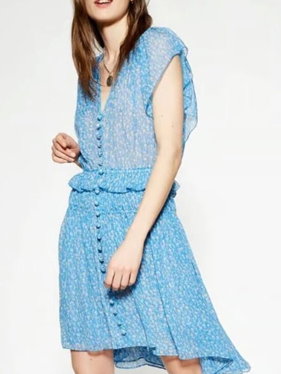 The Kooples Dresses & Skirts - The Kooples Blue Lagoon Print Silk Muslin Dress